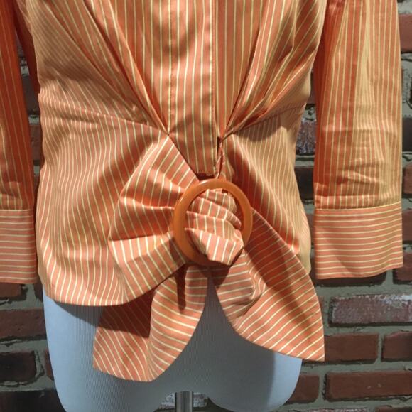 Lafayette 148 New York Blouse sz 4 petite hidden buttons Button down top tie - Picture 2 of 8